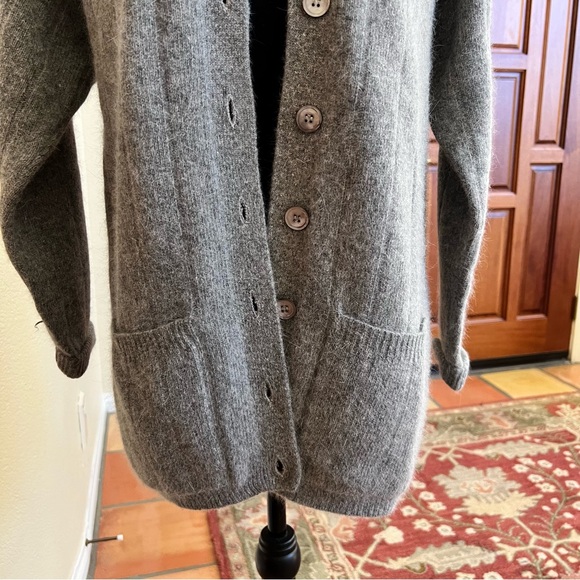 Vtg Liz Claiborne Gray Cable Knit Cardigan Sweater Wool Angora Women's S Grandpa - Picture 2 of 6